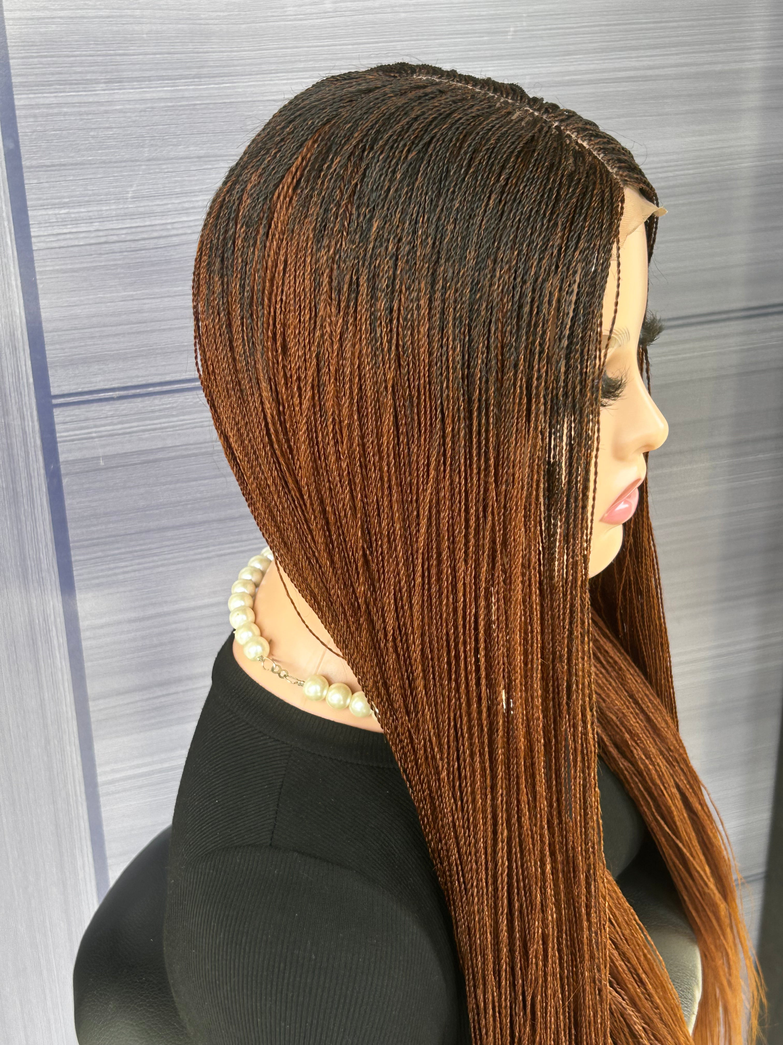 Micro Twist Braided Wig – 2x6 Lace Closure, Color 30 Glueless Lightweight Wig for Black Women, Beginner Friendly Custom Protective Style handmade wig