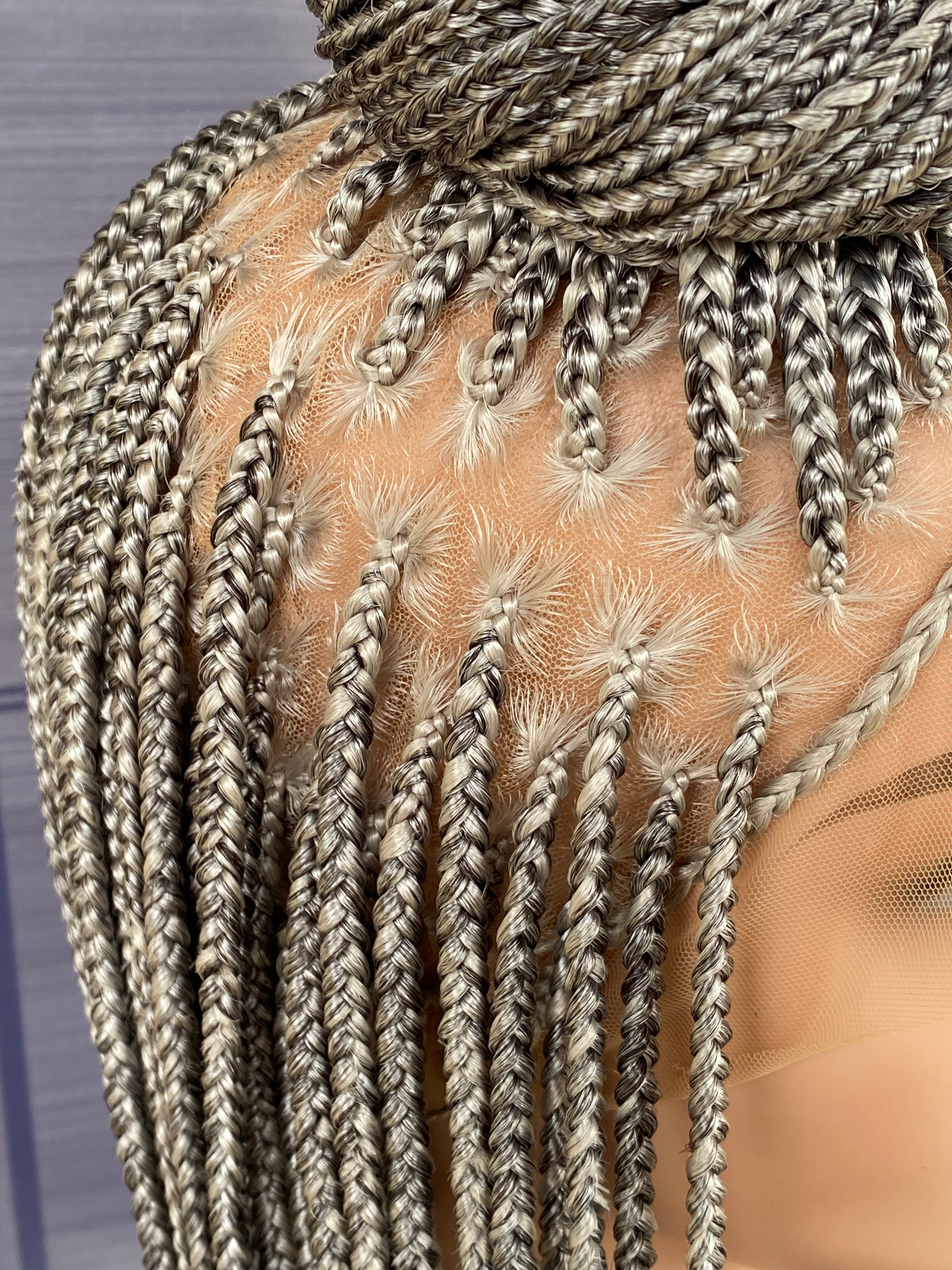 Custom Knotless Braided Wig 30” – Pebble/Black Color Full Lace Braided Wig, Glueless Box Braids, Handmade Protective Style for Black Women