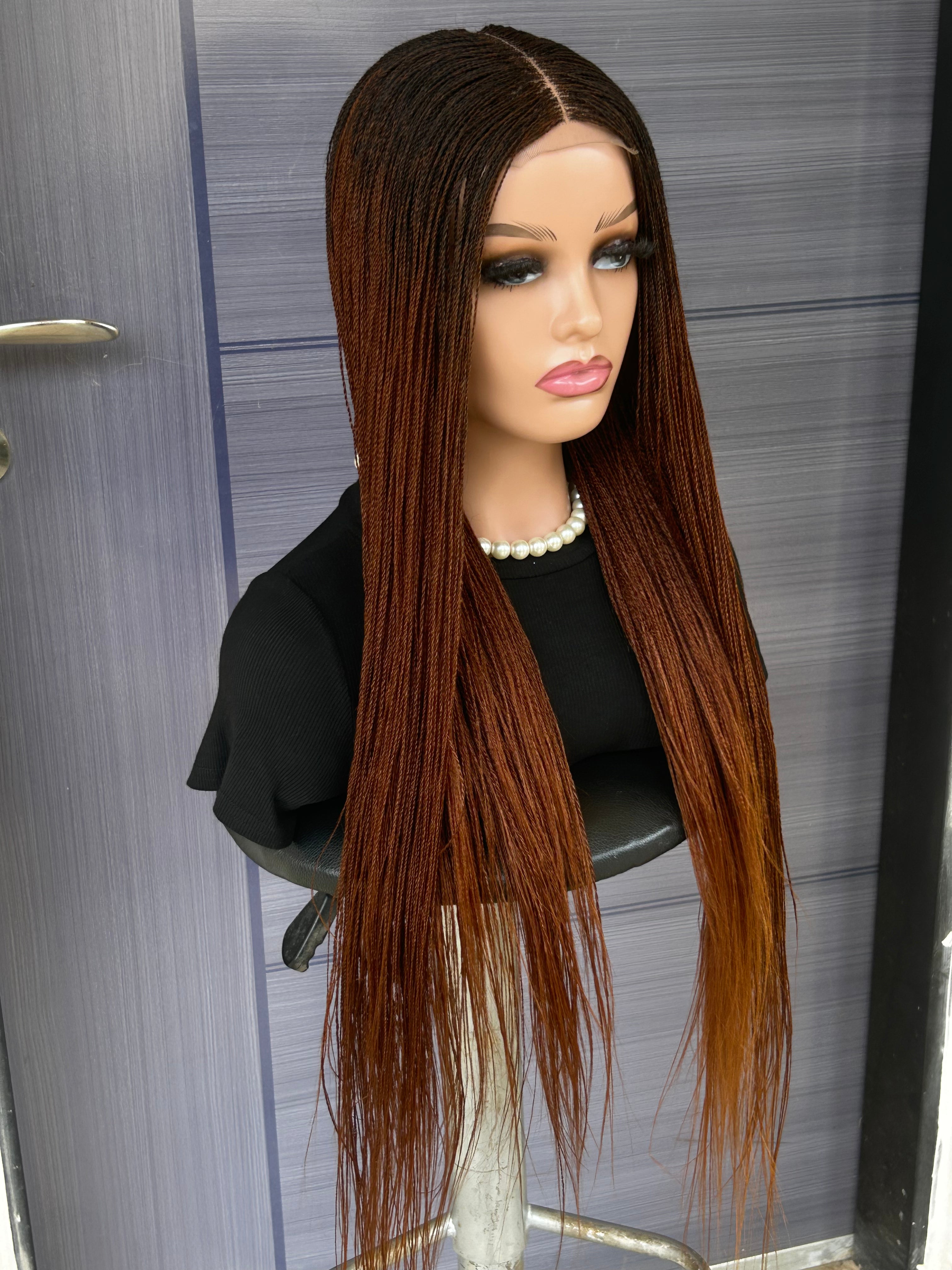 Micro Twist Braided Wig – 2x6 Lace Closure, Color 30 Glueless Lightweight Wig for Black Women, Beginner Friendly Custom Protective Style handmade wig