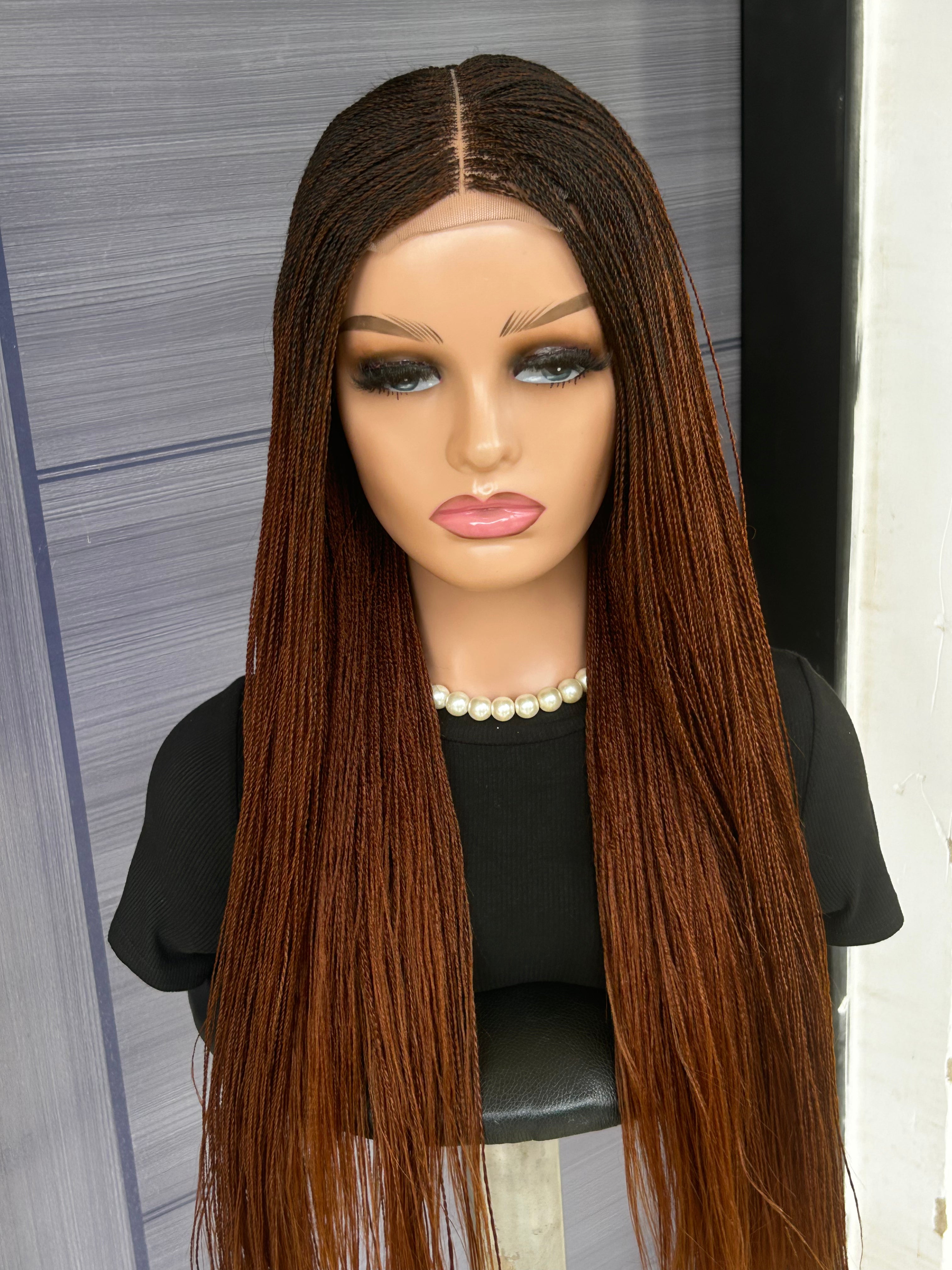 Micro Twist Braided Wig – 2x6 Lace Closure, Color 30 Glueless Lightweight Wig for Black Women, Beginner Friendly Custom Protective Style handmade wig
