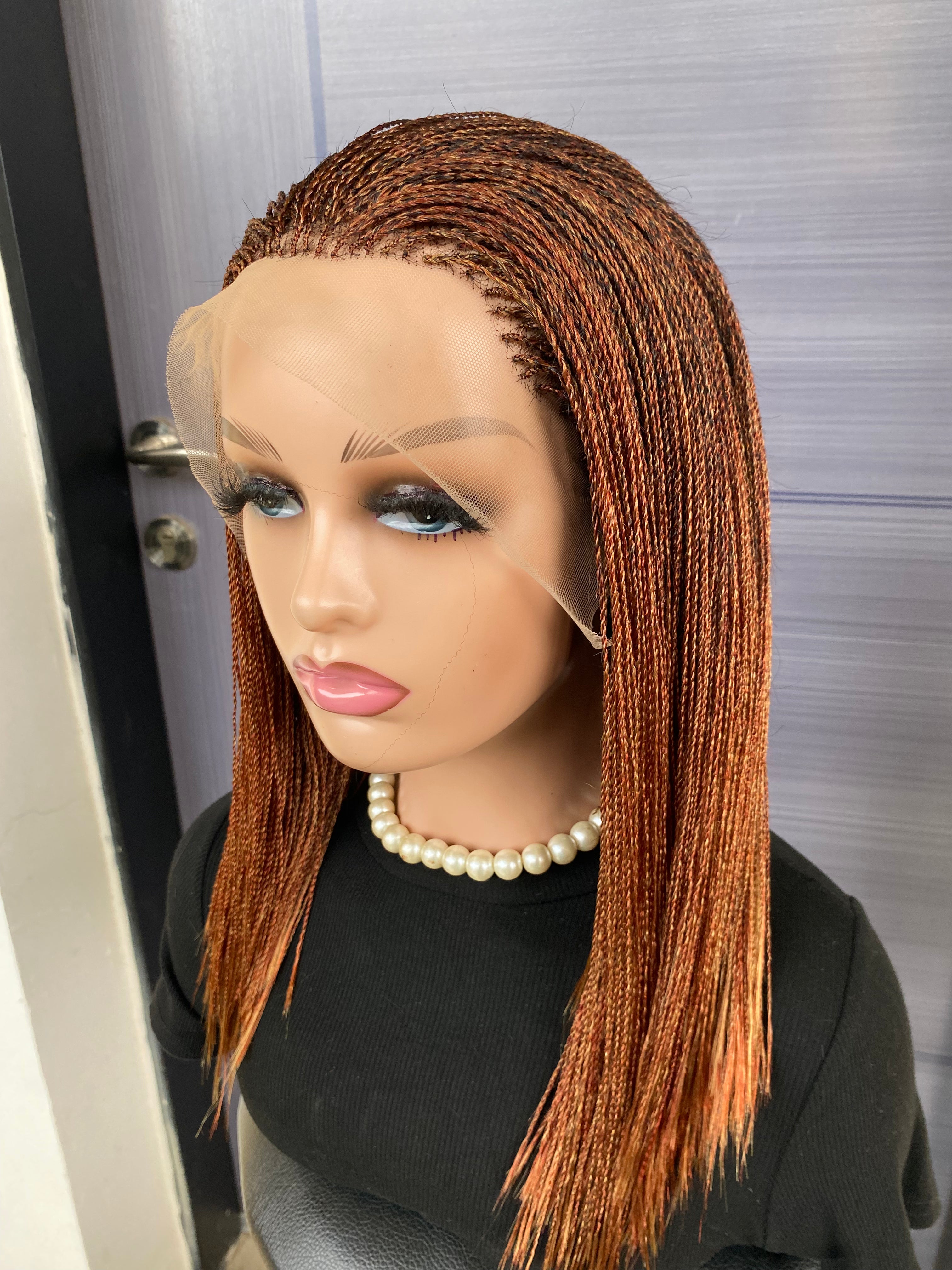 Short Micro Twist Wig – Custom Color Full Lace Braided Wig for Black Women, Handmade Lightweight Glueless Protective Style, Natural Look