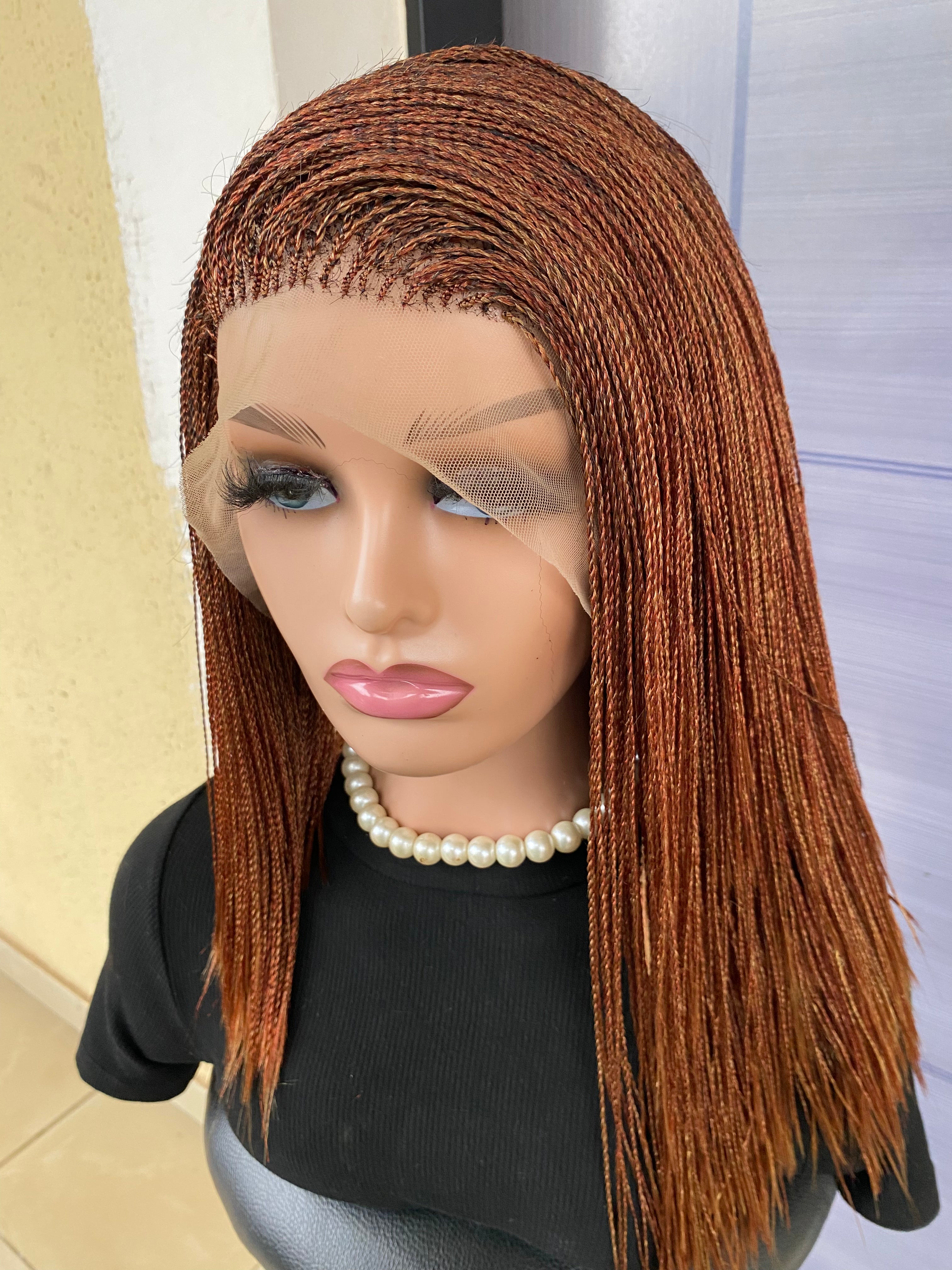 Short Micro Twist Wig – Custom Color Full Lace Braided Wig for Black Women, Handmade Lightweight Glueless Protective Style, Natural Look