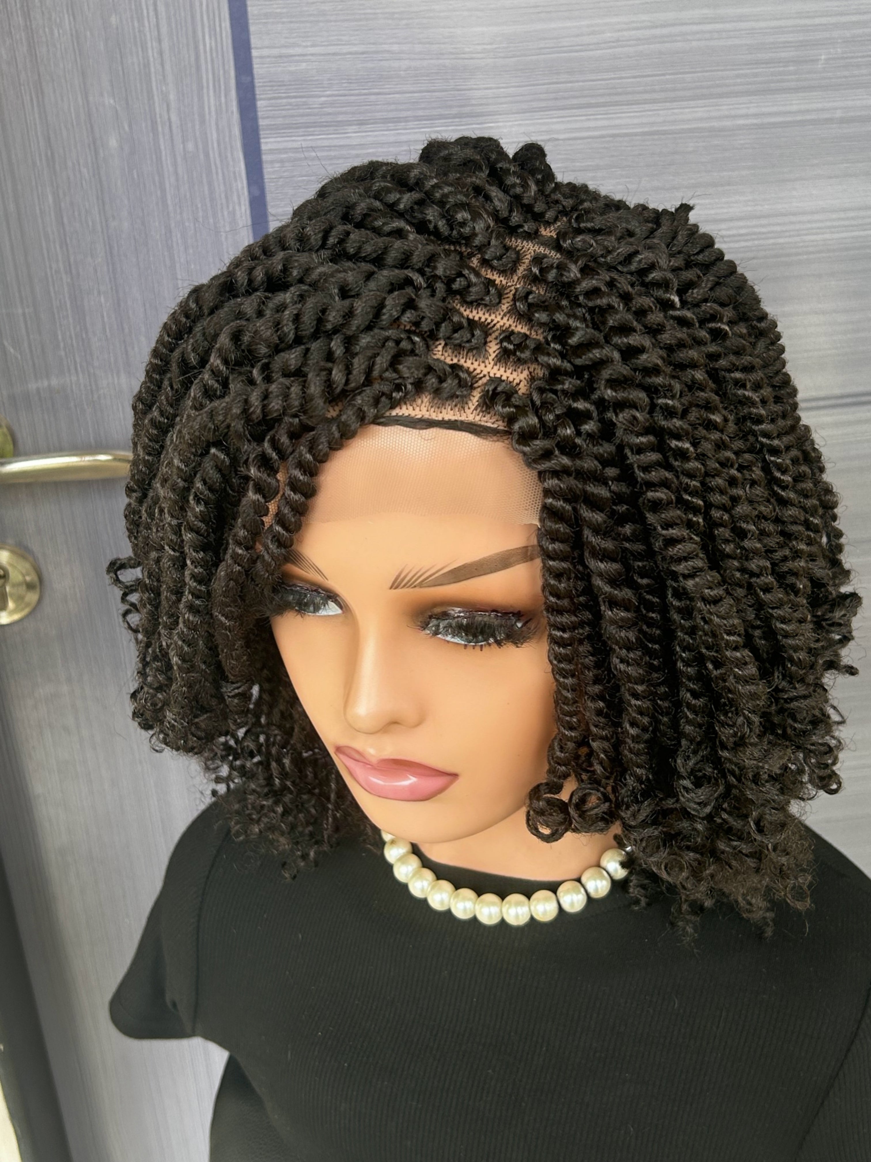 12” Kinky Twist Braided Wig – Short 6x6 Lace Front Wig for Black Women, Handmade Glueless Protective Style, Custom Colors