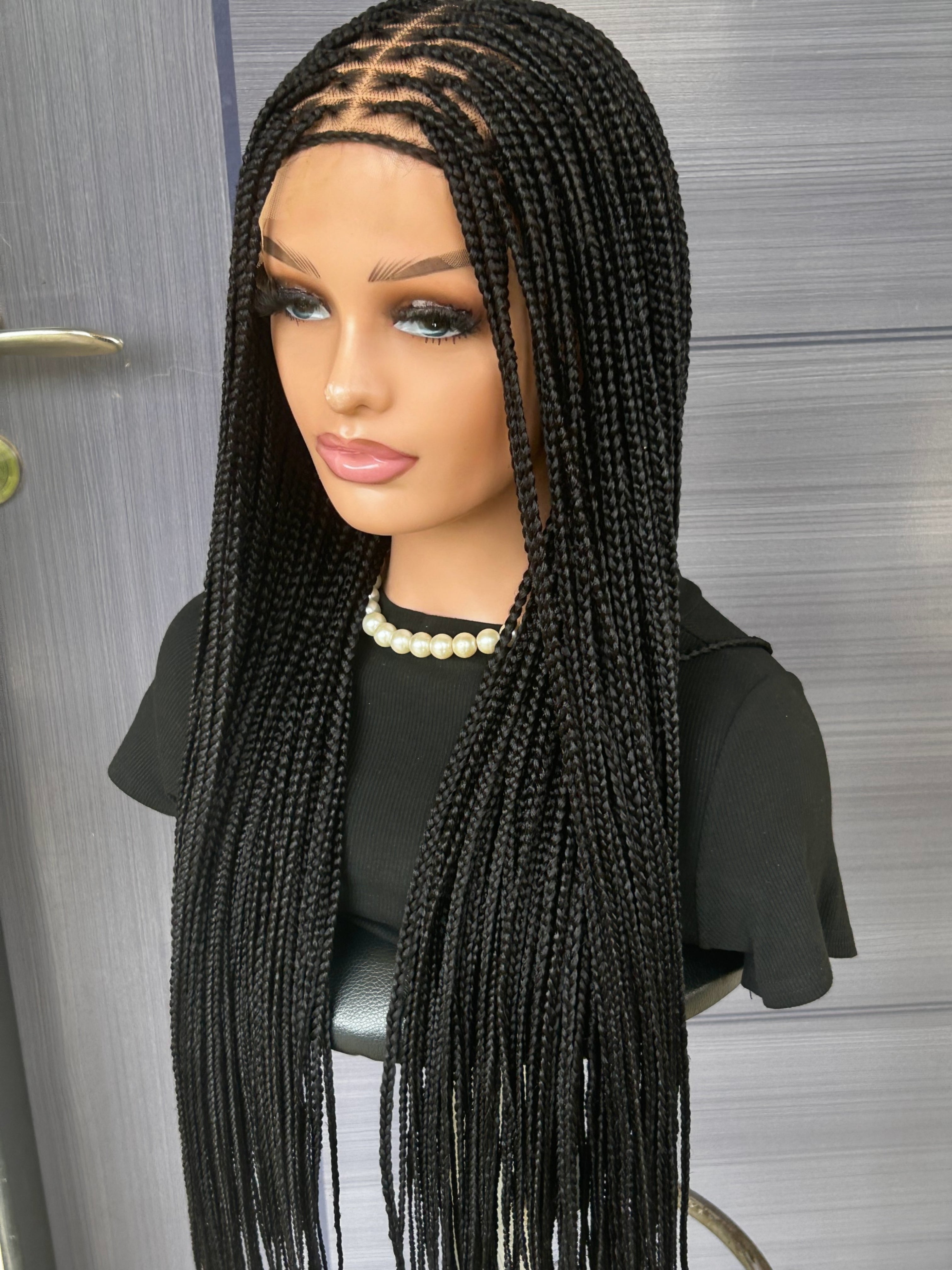 Knotless Braided Wig – Custom Full Lace Wig for Black Women, 30 Inch Micro Box Braid, Senegalese Twist, Glueless Protective Style