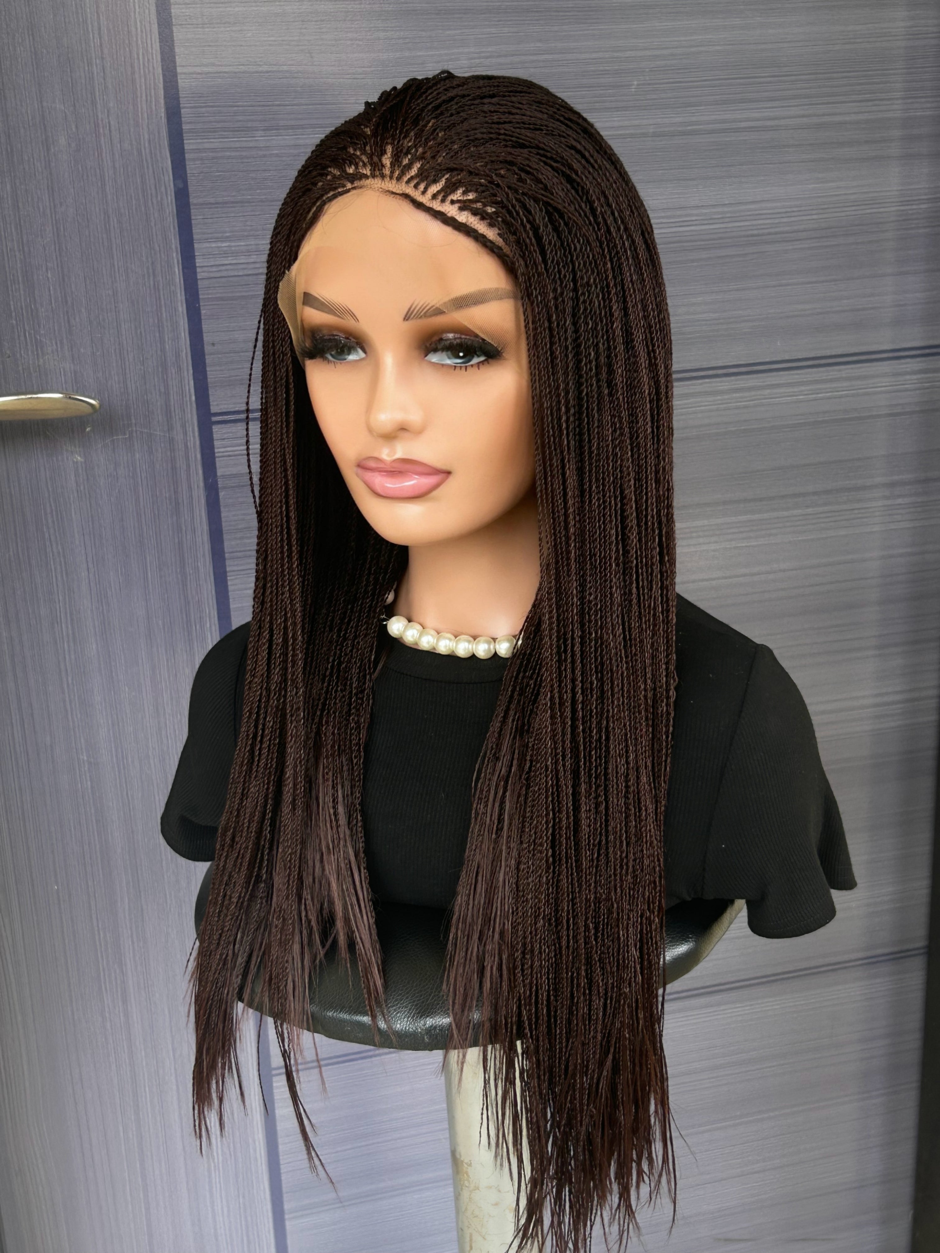 Micro Twist Braided Wig – Full Lace Handmade Wig for Black Women, Color 33 Brown, Lightweight Natural Glueless Protective Style braids wig