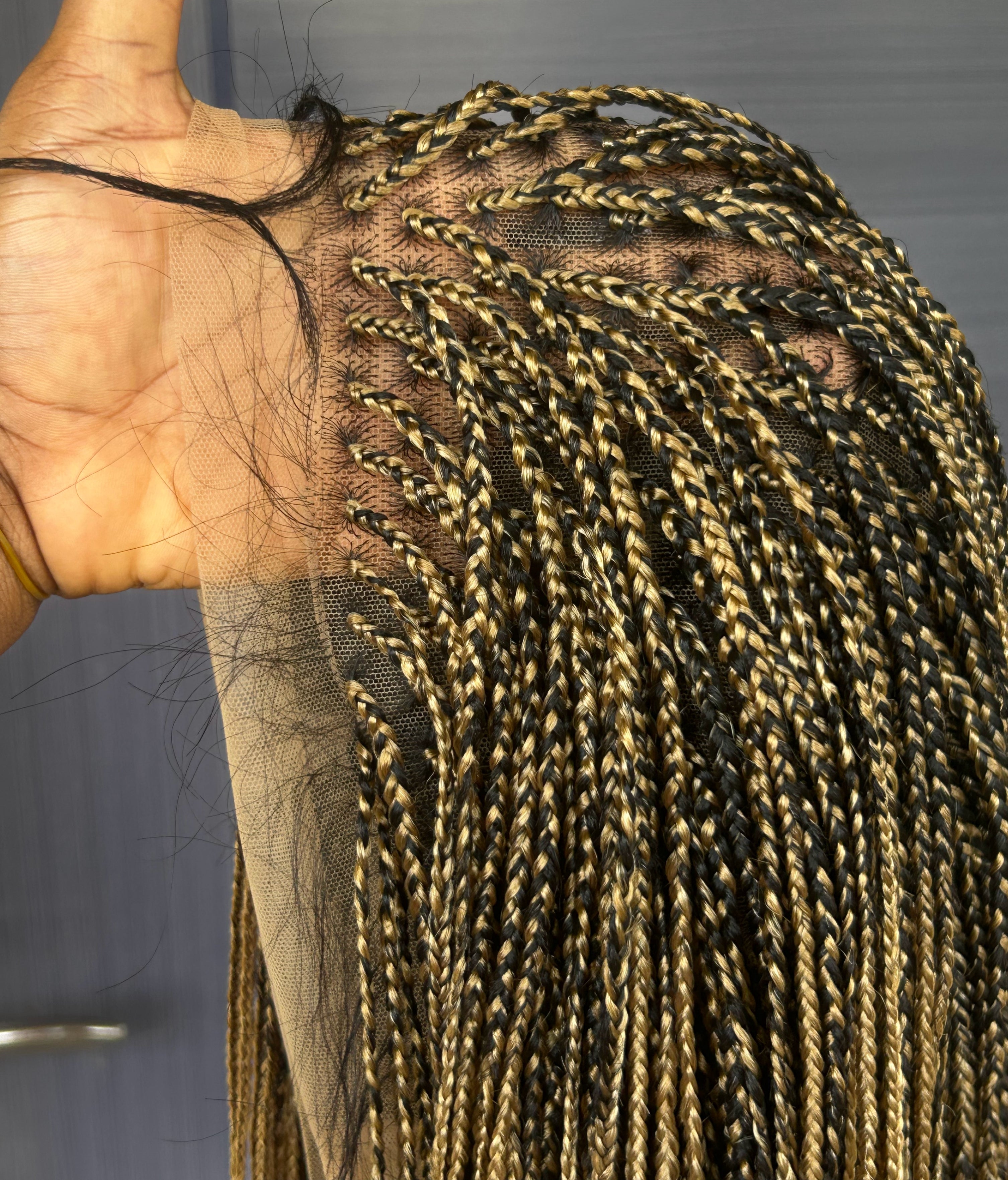 Blonde Mini Box Braid Wig – Handmade Full Lace Braided Wig for Black Women, African Knotless Micro Braids, Custom Glueless Protective Style