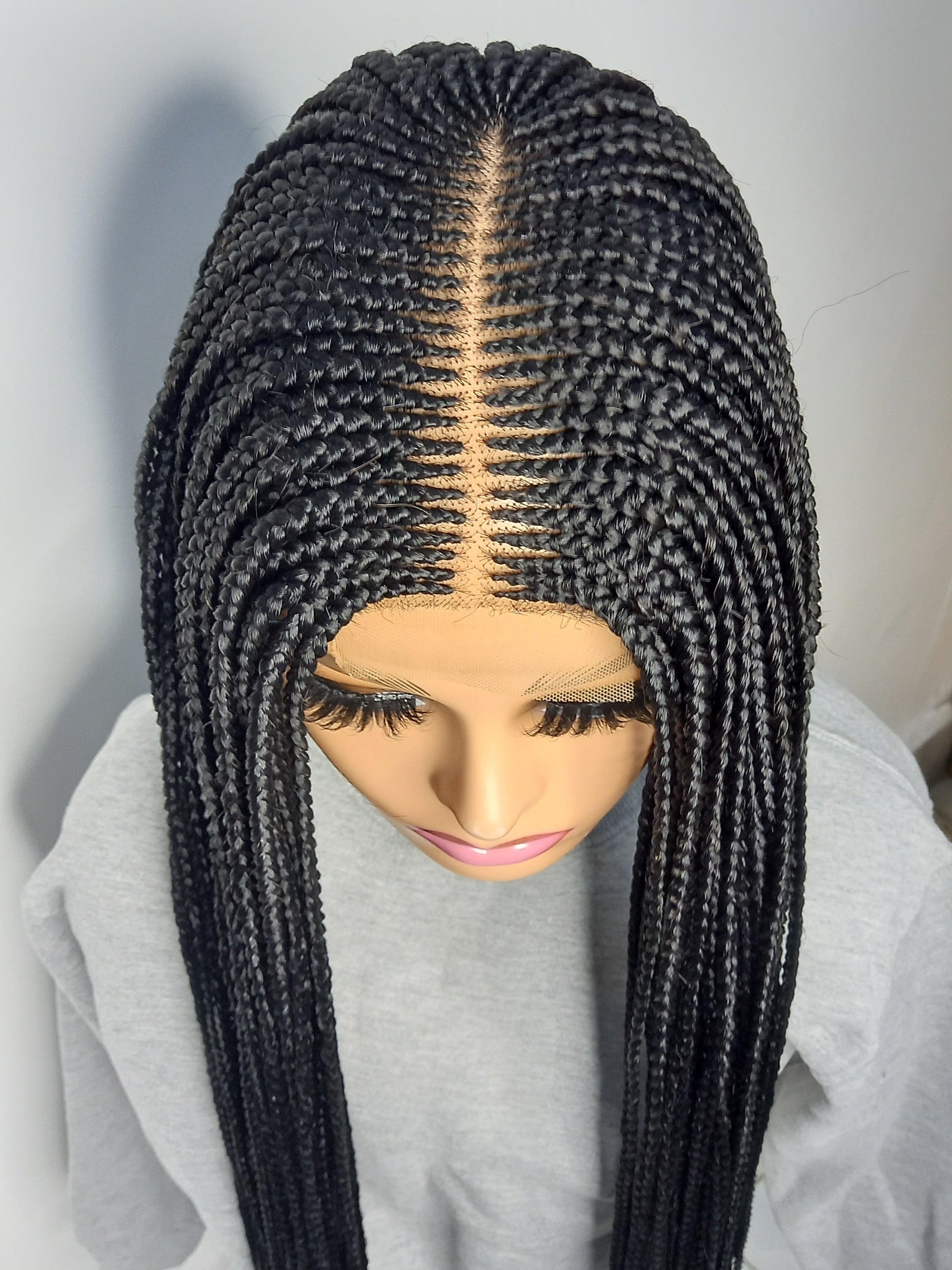 Cornrow braided wig on Kim-K 2 by 6 lace, 32 inches , color 1 for black women Free Shipping - BRAIDED WIG BOSS