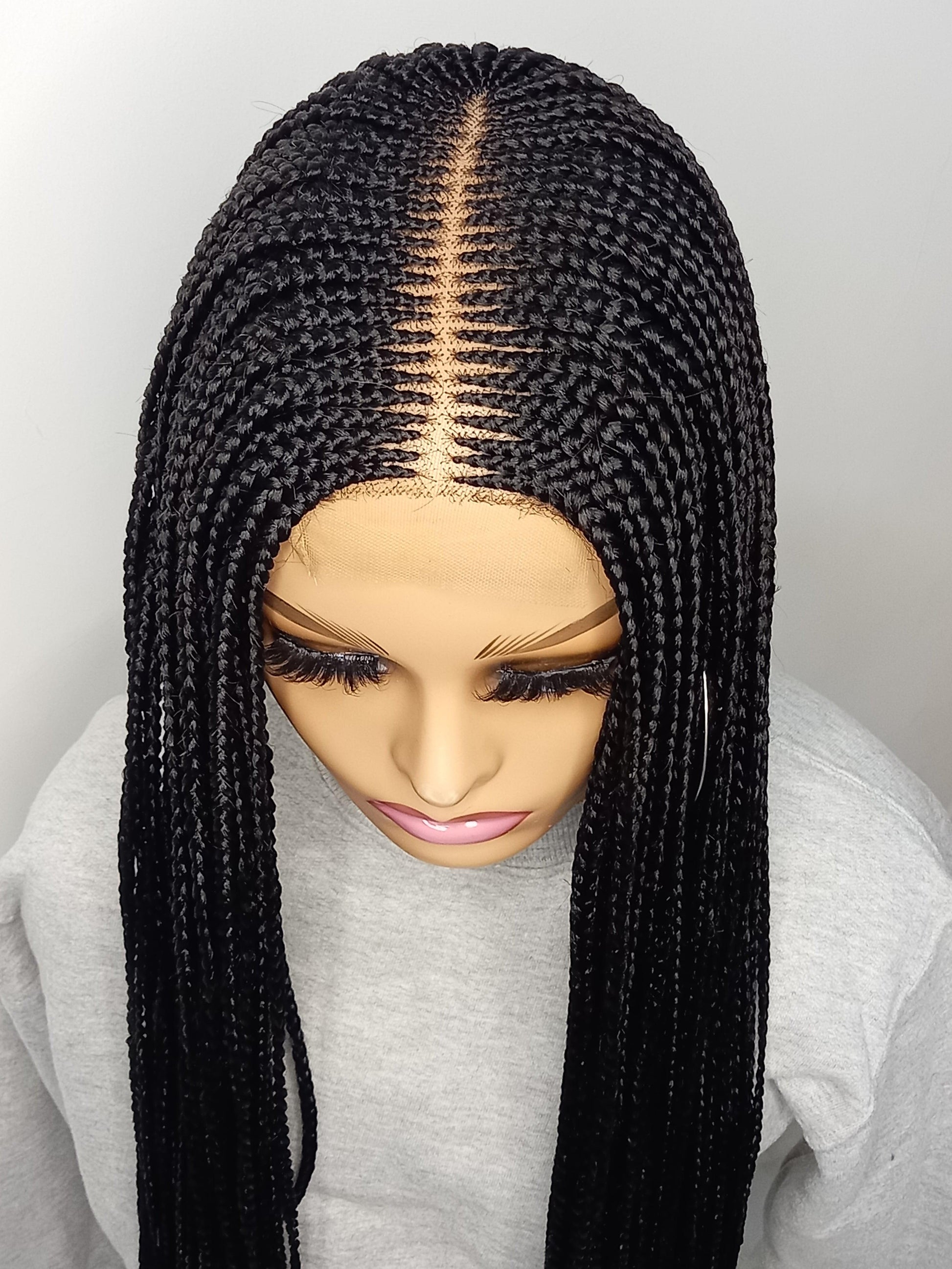 Cornrow braided wig on Kim-K 2 by 6 lace, 32 inches , color 1 for black women Free Shipping - BRAIDED WIG BOSS