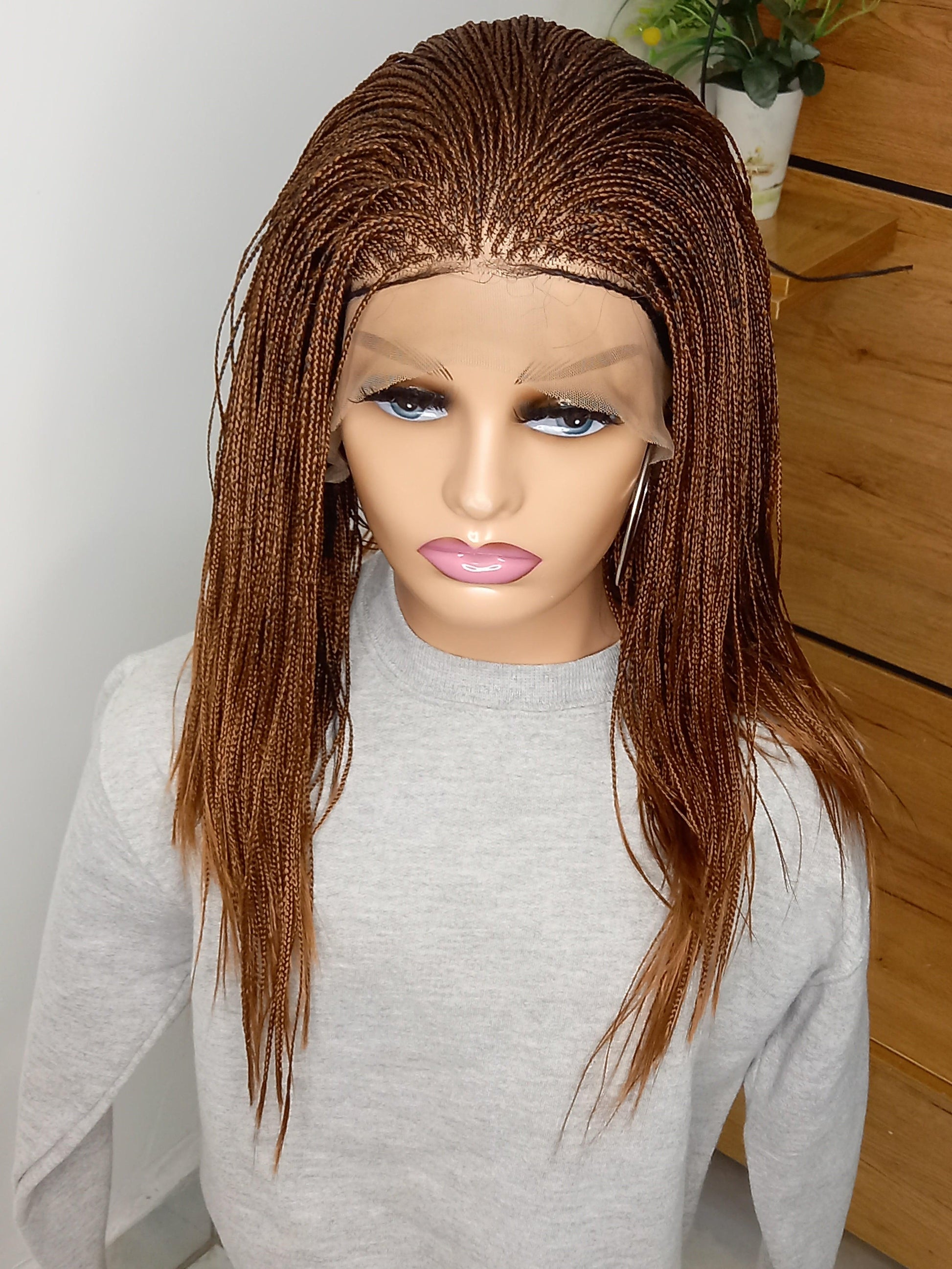 Short Micro Braids on 13×6 Lace Frontal in Auburn With Free Shipping - BRAIDED WIG BOSS