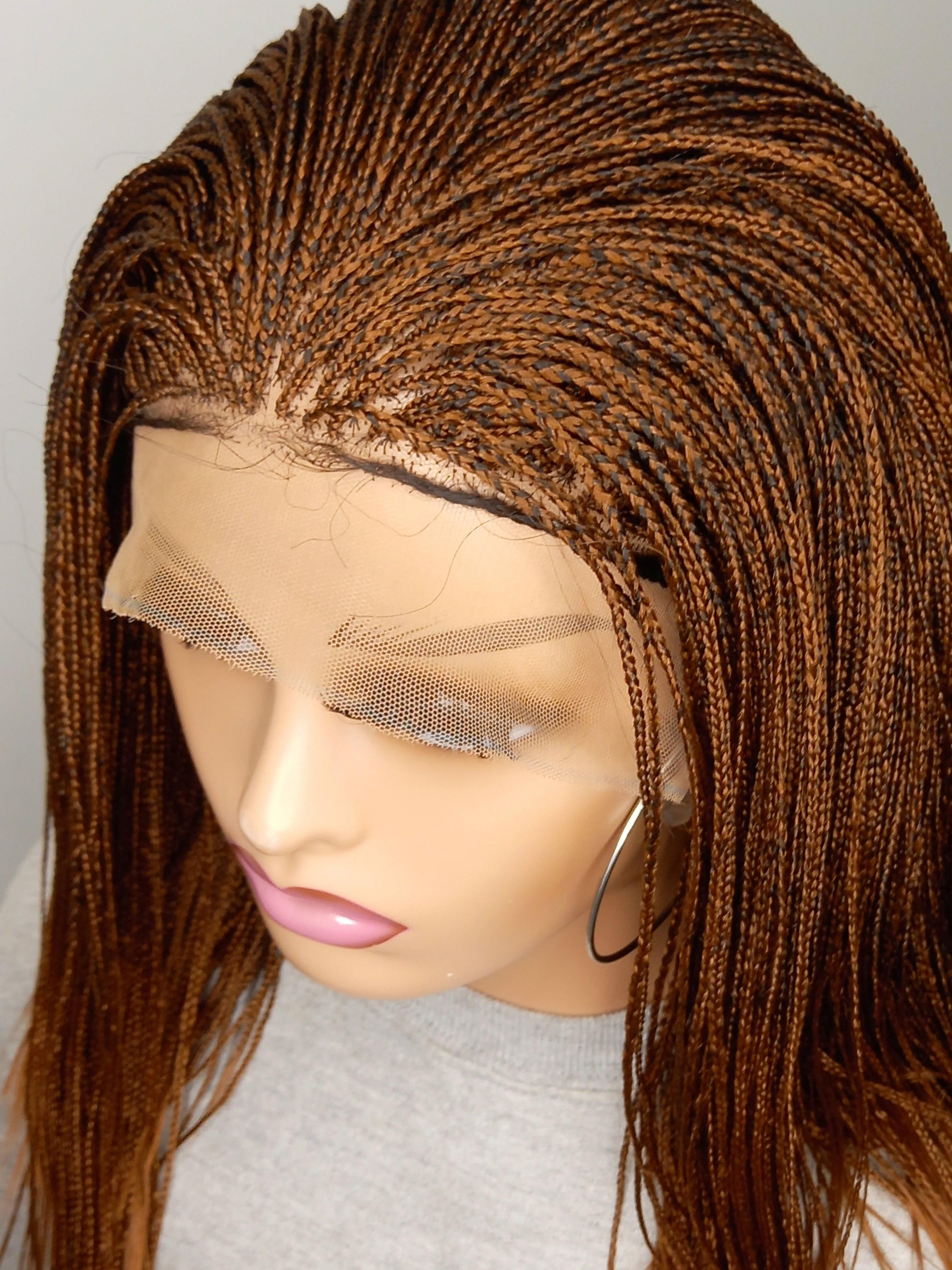 Short Micro Braids on 13×6 Lace Frontal in Auburn With Free Shipping - BRAIDED WIG BOSS