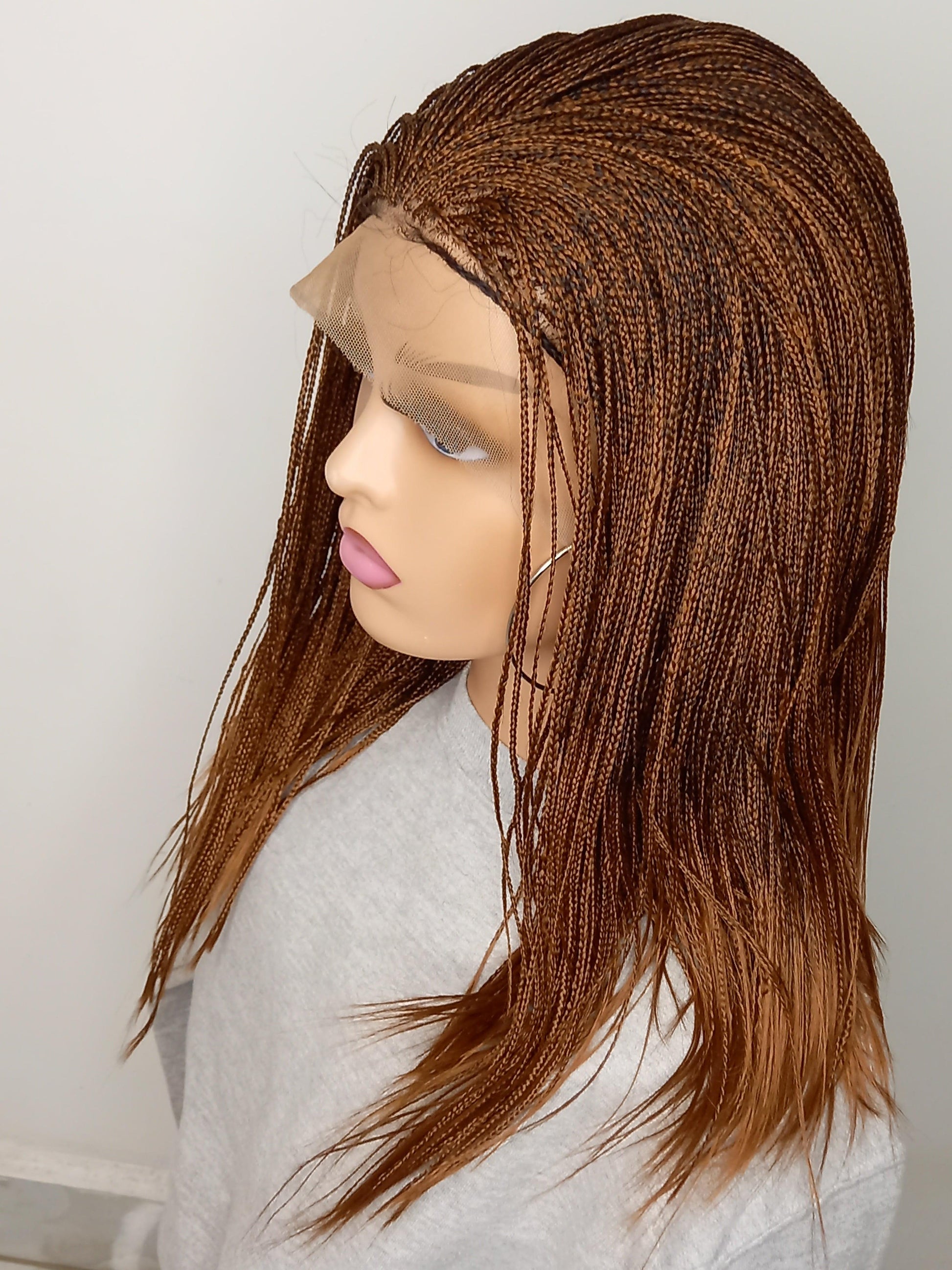 Short Micro Braids on 13×6 Lace Frontal in Auburn With Free Shipping - BRAIDED WIG BOSS