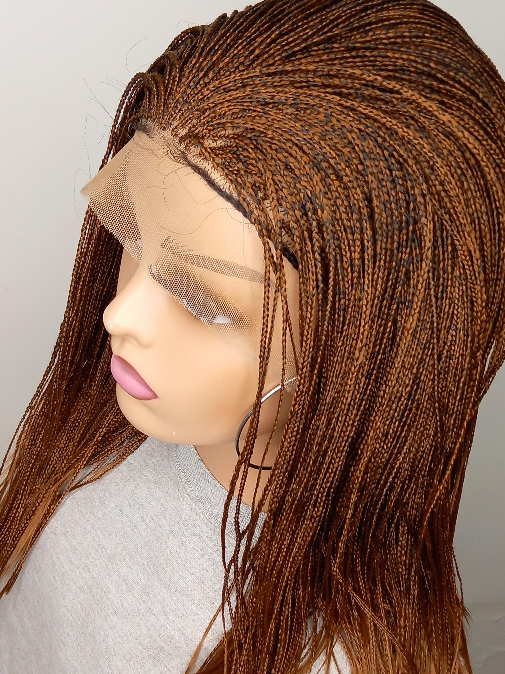 Short Micro Braids on 13×6 Lace Frontal in Auburn With Free Shipping - BRAIDED WIG BOSS