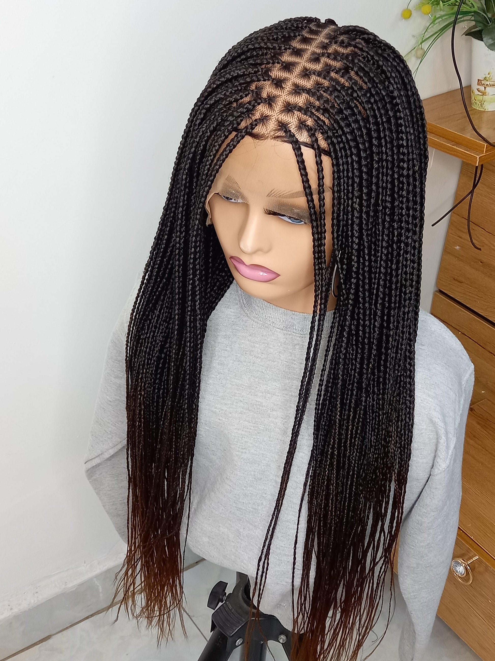 Ombre B29 Knotless Braid Wig on Full Lace Braided Wig for black women with free shipping - BRAIDED WIG BOSS