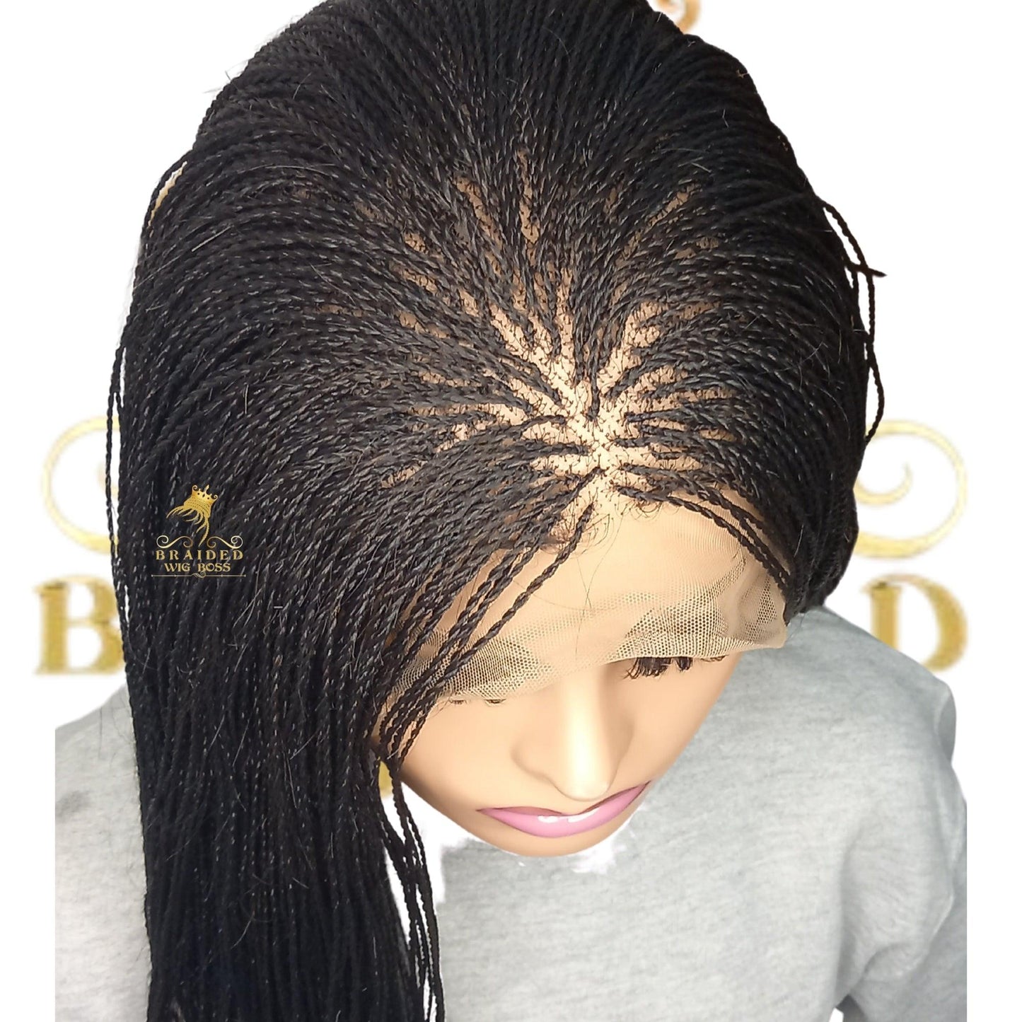 Ombre Micro Million Twist Wig on Full Lace Wig for Black Women 30 Inches, Million Braided Wig with Twist