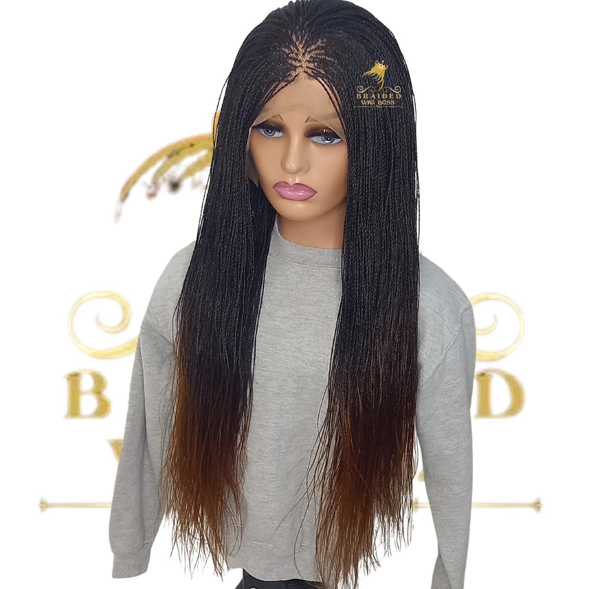 Ombre Micro Million Twist Wig on Full Lace Wig for Black Women 30 Inches, Million Braided Wig with Twist - BRAIDED WIG BOSS