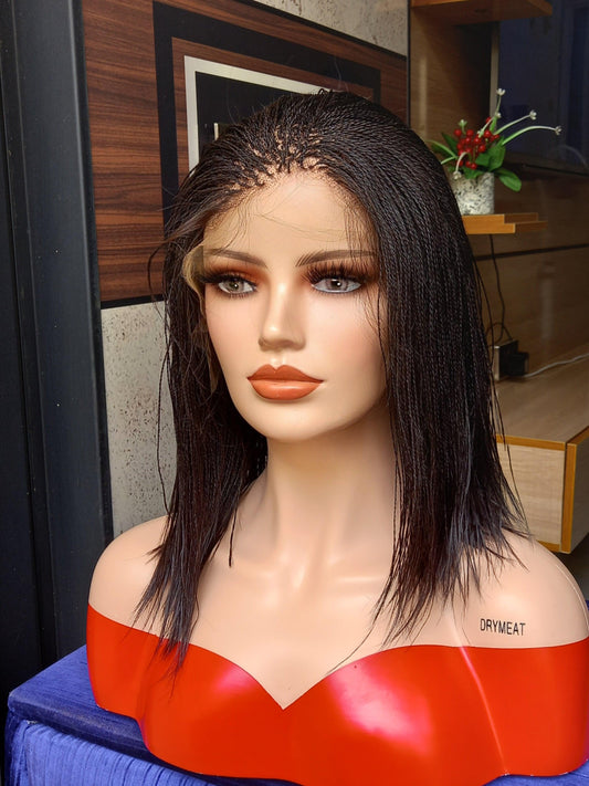 Short Micro Twist Wig on 13 BY 6 Braided Lace Front Wi, 12 Inches Color 1B - BRAIDED WIG BOSS