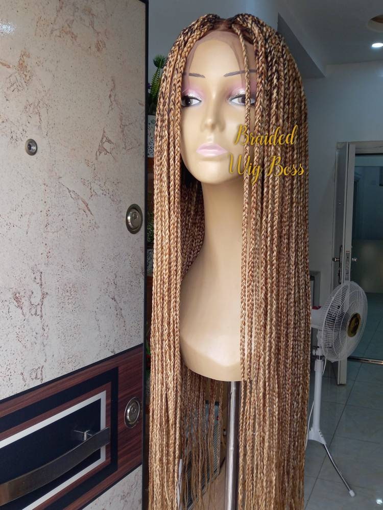 Latest multiblonde coloured Knotless Braided Wig, Full lace braid wigs for black women, cornrow wigs, lace front braid wig, braided lace wig - BRAIDED WIG BOSS