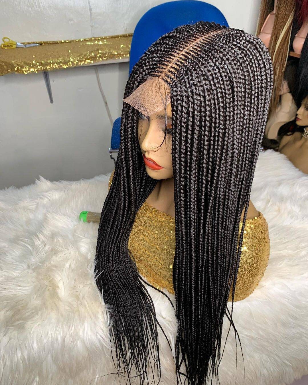 Kim K 2 by 6 Cornrow Lace Front Wig Handmade Box Braid Wig for Black Women - Knotless Braids, Faux Locs, Dreadlocks, and Micro Braids - BRAIDED WIG BOSS