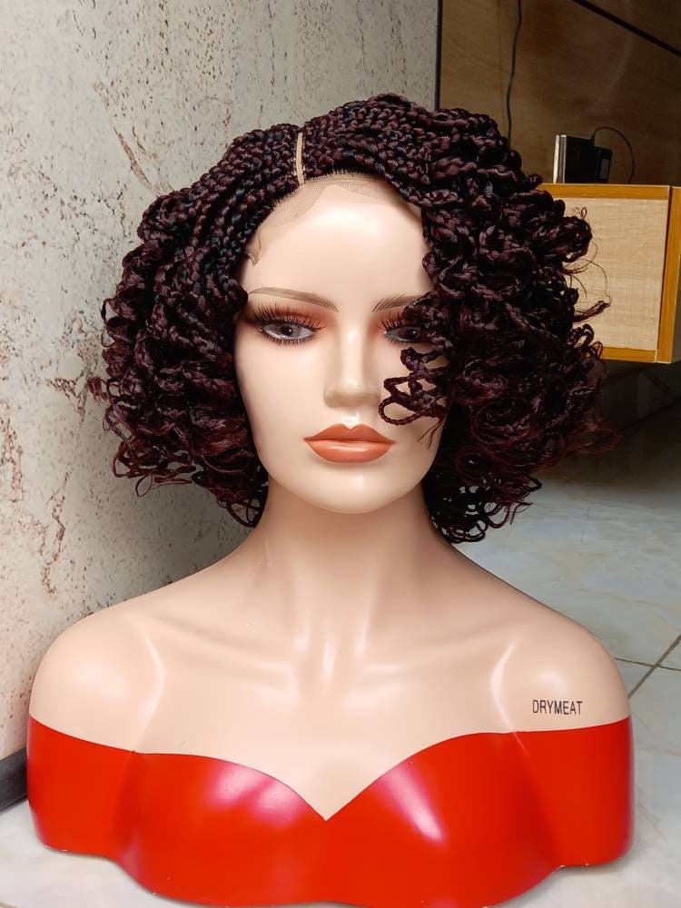 Short Curly Braided wig ON 4*4 Lace Front box braids wig for black women knotless braid faux locs dreadlocks lace wig tribal micro braid wig