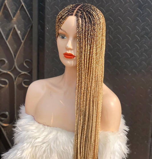 Blonde knotless wig braided full lace wig, knotless box braid wig, human hair braided wigs, glueless wig, lace wigs, braided wig, braid wig - BRAIDED WIG BOSS