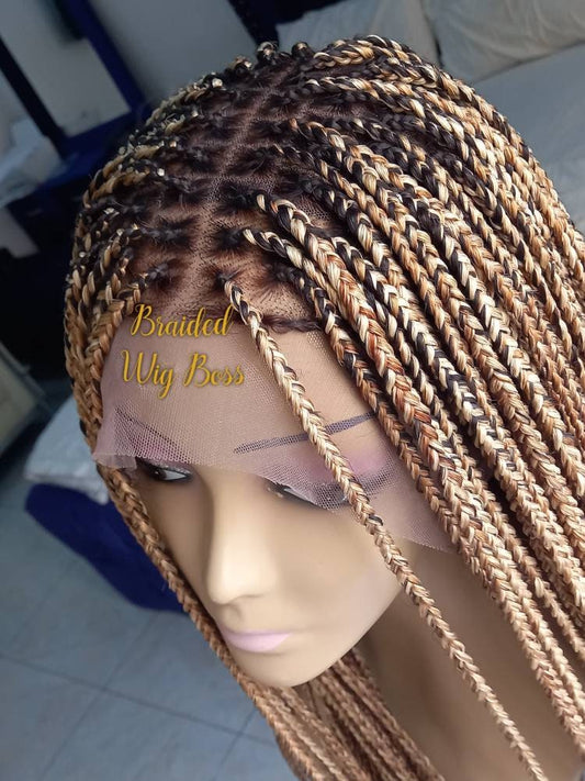 Latest multiblonde coloured Knotless Braided Wig, Full lace braid wigs for black women, cornrow wigs, lace front braid wig, braided lace wig - BRAIDED WIG BOSS