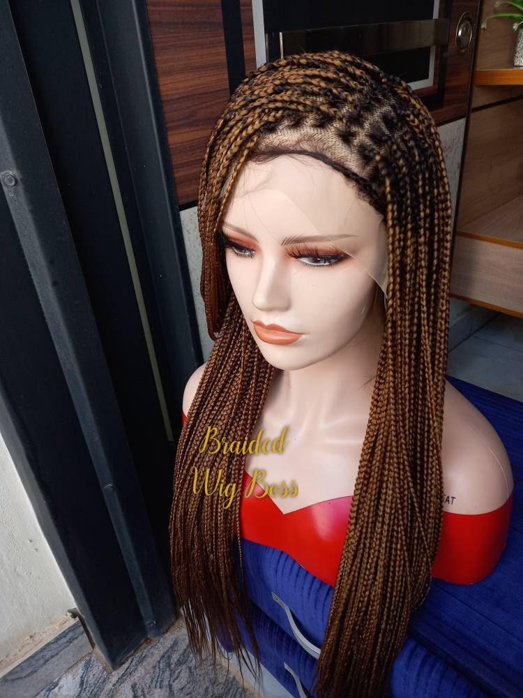 Knotless Box Braids Braided wig on braided lace front for black women Color 27 - BRAIDED WIG BOSS