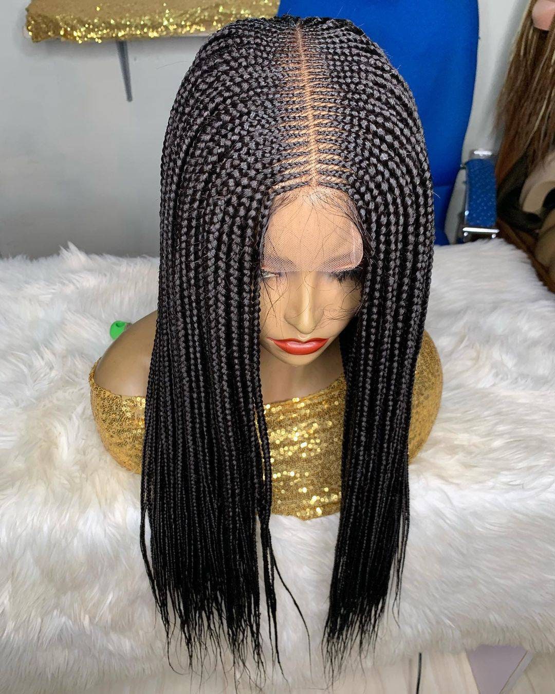 Kim K 2 by 6 Cornrow Lace Front Wig Handmade Box Braid Wig for Black Women - Knotless Braids, Faux Locs, Dreadlocks, and Micro Braids