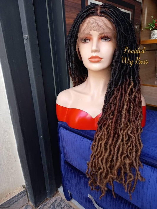 Ombre locs full lace wig, loc lace front wig, distress loc, faux loc full lace wig, lace front faux locs, distressed locs wig, goddess loc - BRAIDED WIG BOSS
