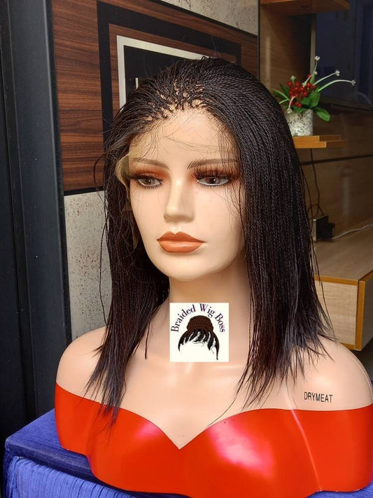 Short Lace Front Bob Micro braid wig, Handmade braided wigs for black women, Full lace braided wig, braided lace wigs, short braided wig - BRAIDED WIG BOSS