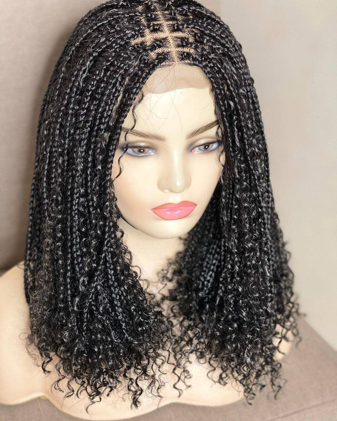 Boho Knotless Braided Wig with Lace Front & Full Lace Braided Box Braid Wig for Black Women - Ready to Ship Handmade Glueless Braids Wig