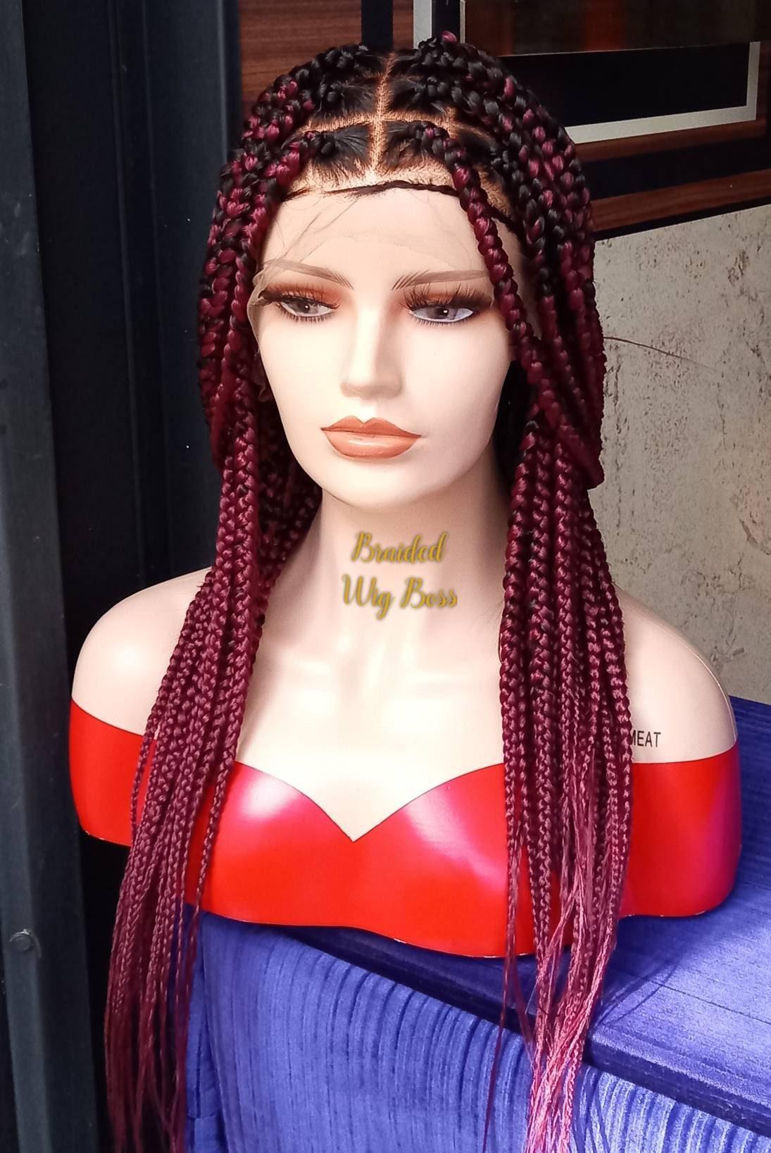 Box Braid wig on Full Lace Wig 30 Inches for Black Women Burgundy Color 900 - BRAIDED WIG BOSS