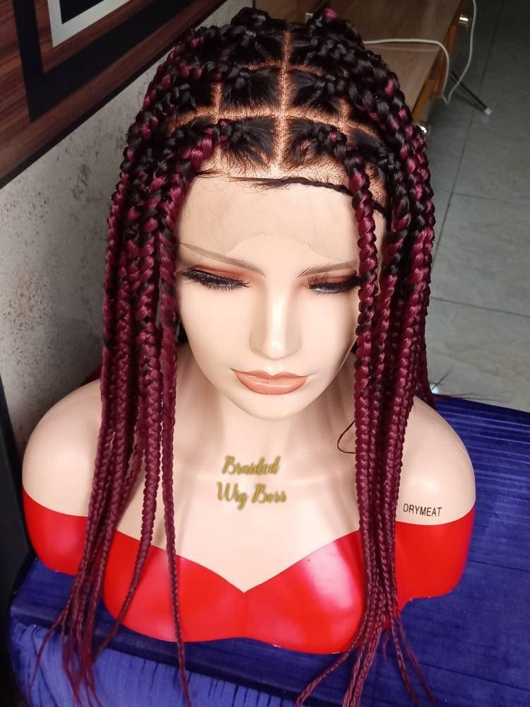 Box Braid wig on Full Lace Wig 30 Inches for Black Women Burgundy Color 900 - BRAIDED WIG BOSS