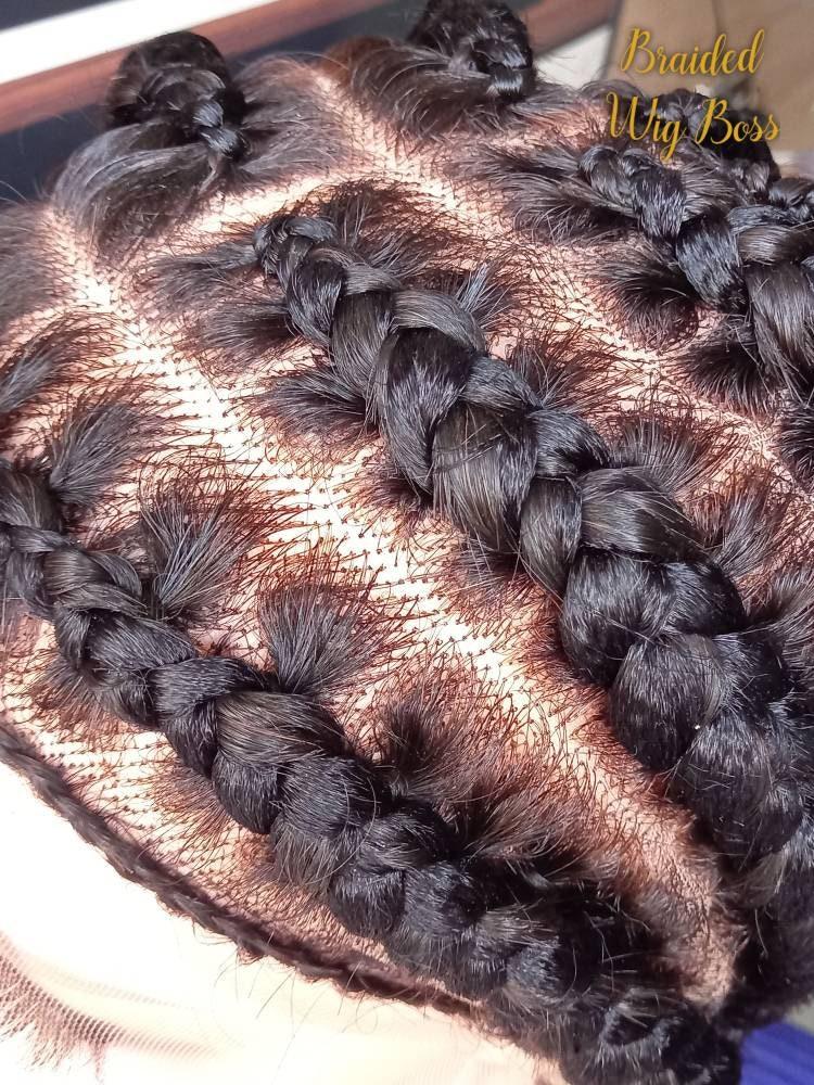 Stitch in Cornrow braided lace wig, box braid full lace wig, full lace braided wig, box  braid 34 inches lace front wig, long wig, cornrow wigs for black women
