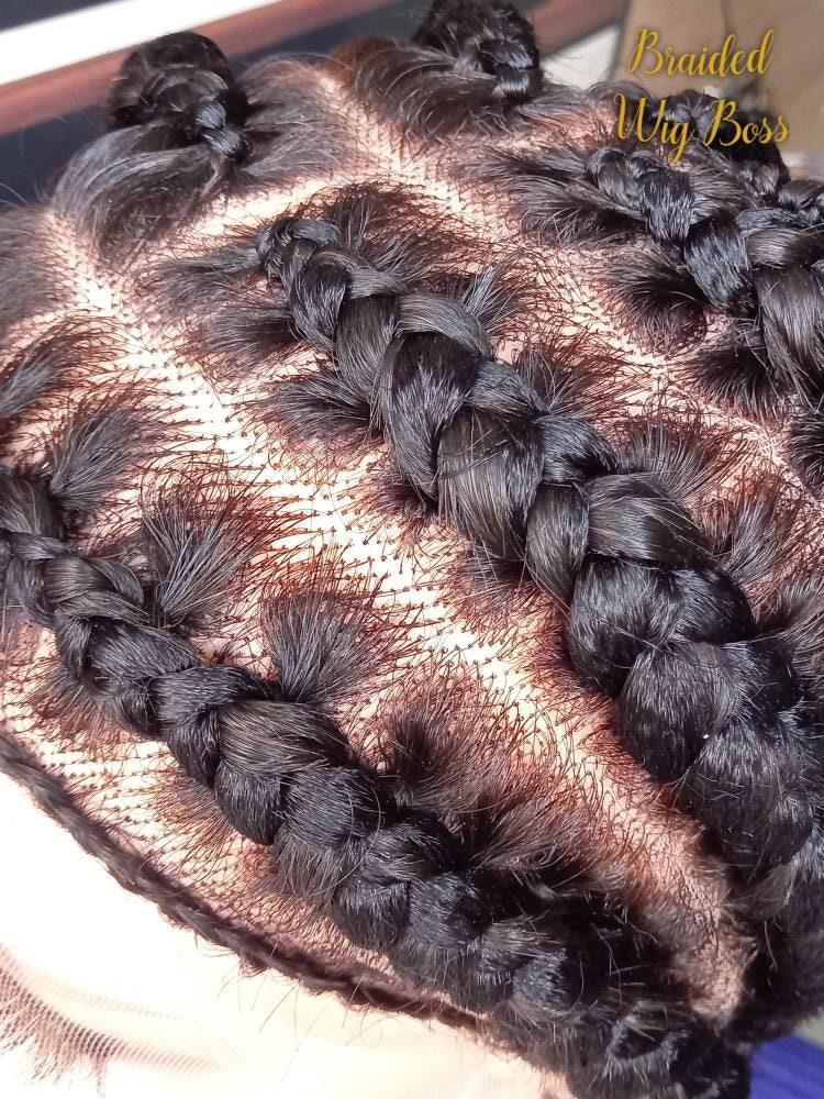 Stitch in Cornrow braided lace wig, box braid full lace wig, full lace braided wig, box braid 34 inches lace front wig, long wig, cornrow wigs for black women - BRAIDED WIG BOSS