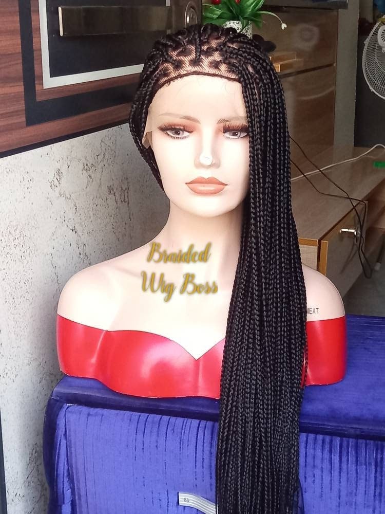 knotless full lace braided wig, knotless box braid wig, box braids lace wigs, braided lace front wig, full lace box braids for black women - BRAIDED WIG BOSS