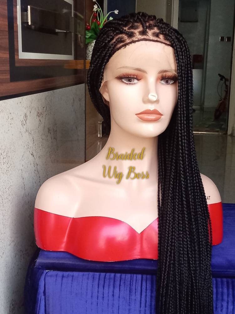 knotless full lace braided wig, knotless box braid wig, box braids lace wigs, braided lace front wig, full lace box braids for black women - BRAIDED WIG BOSS