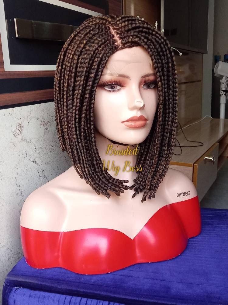 Short bob braid wig On 4 by 4 Braided lace Wig, color 27 and 33 mix, 12 inches for black women - BRAIDED WIG BOSS