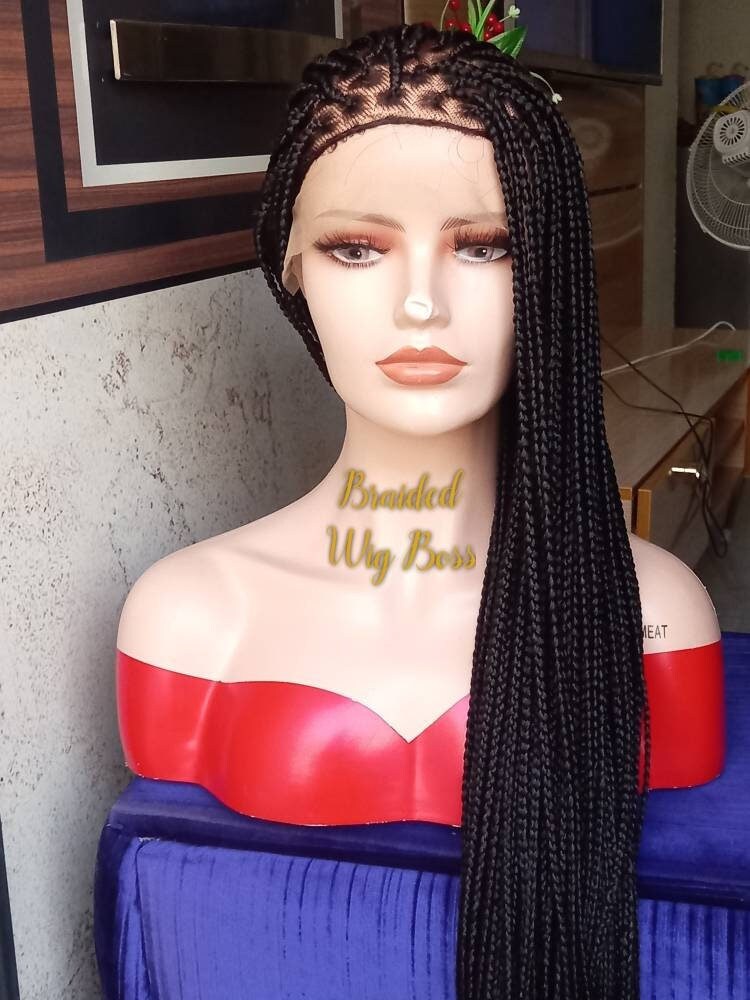 knotless full lace braided wig, knotless box braid wig, box braids lace wigs, braided lace front wig, full lace box braids for black women - BRAIDED WIG BOSS