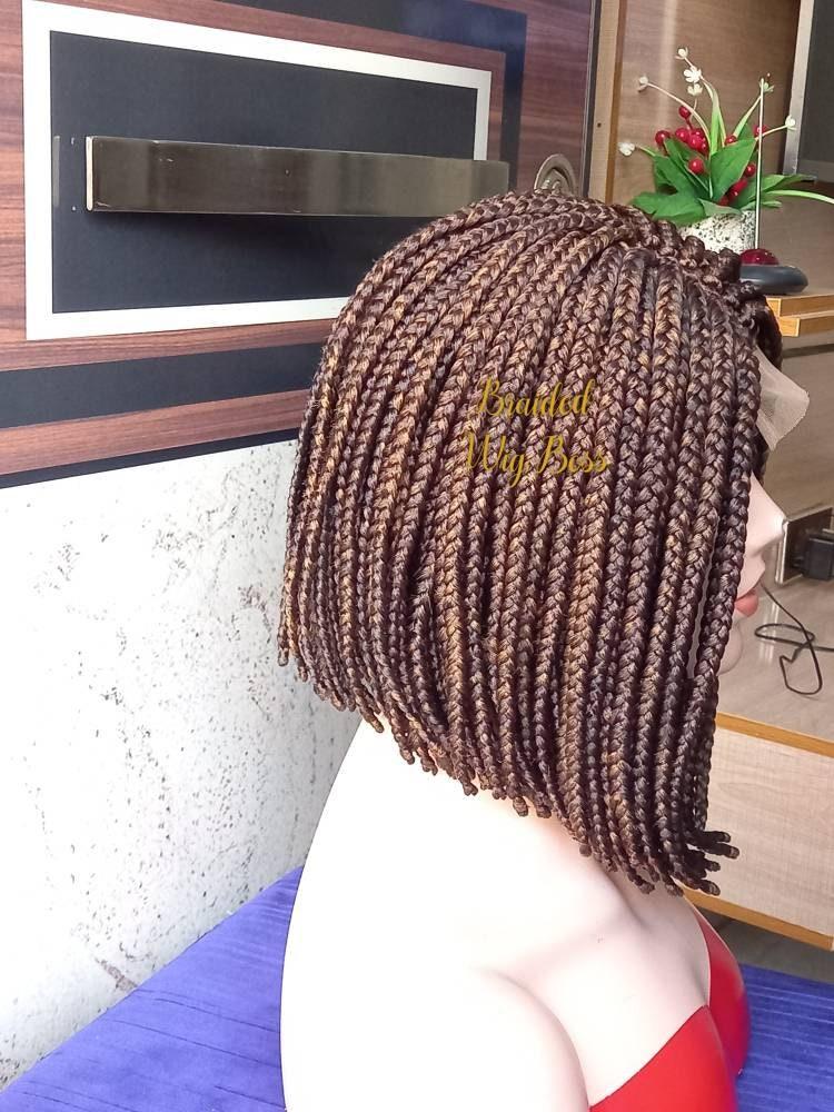 Short bob braid wig On 4 by 4 Braided lace Wig, color 27 and 33 mix, 12 inches for black women - BRAIDED WIG BOSS