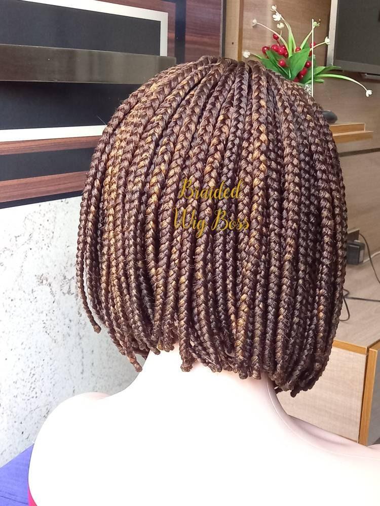 Short bob braid wig On 4 by 4 Braided lace Wig, color 27 and 33 mix, 12 inches for black women - BRAIDED WIG BOSS