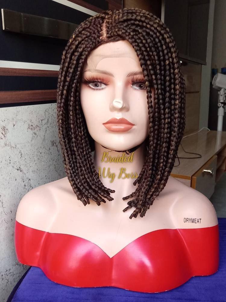 Short bob braid wig On 4 by 4 Braided lace Wig, color 27 and 33 mix, 12 inches for black women - BRAIDED WIG BOSS