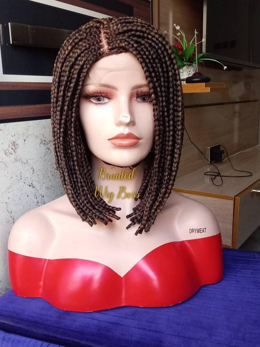 Short bob braid wig On 4 by 4 Braided lace Wig, color 27 and 33 mix, 12 inches for black women - BRAIDED WIG BOSS