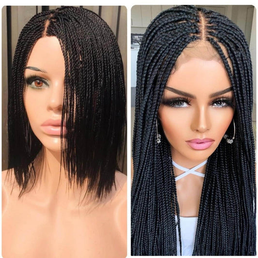 2 in 1 Pack of Braided Lace Front Wig Knotless Braids Box Braid Wig Micro Braid wig Synthetic braided wigs for Black Women