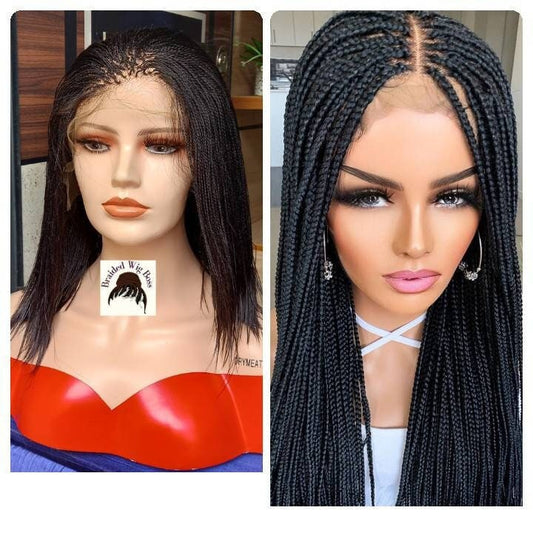 2 in 1 set of braided wig, micro braid lace front wig, knotless box braid wig, synthetic braid wig, braided wigs for black women, braid lace - BRAIDED WIG BOSS