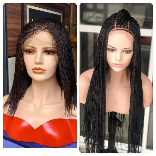 2 in 1 set of braided wigs, micro million braid wig, knotless braid wig, cheap box braid synthetic braid wigs, braided wigs for black women