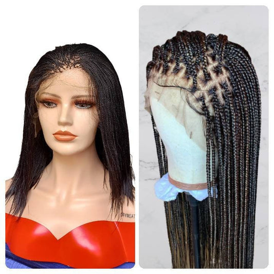 2 in 1 set of braided wig, micro braid wig, knotless braid wig, braid wig, box braid wig, box braided wig, braided wigs for black women