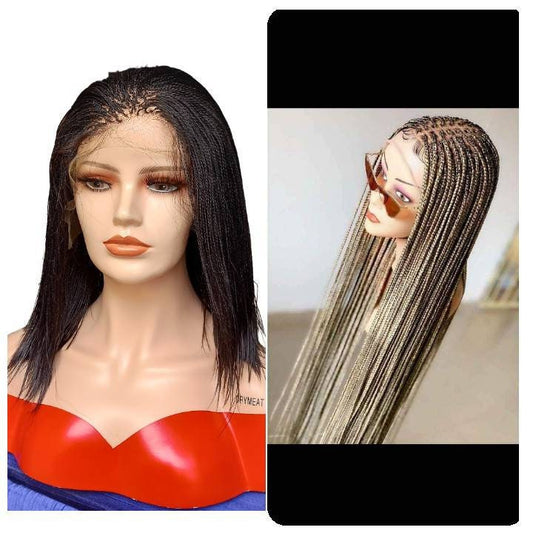 2 in one set of braided wigs micro braid wig knotless box braid 100% handmade box braided braided lace wigs braided wigs for black women - BRAIDED WIG BOSS