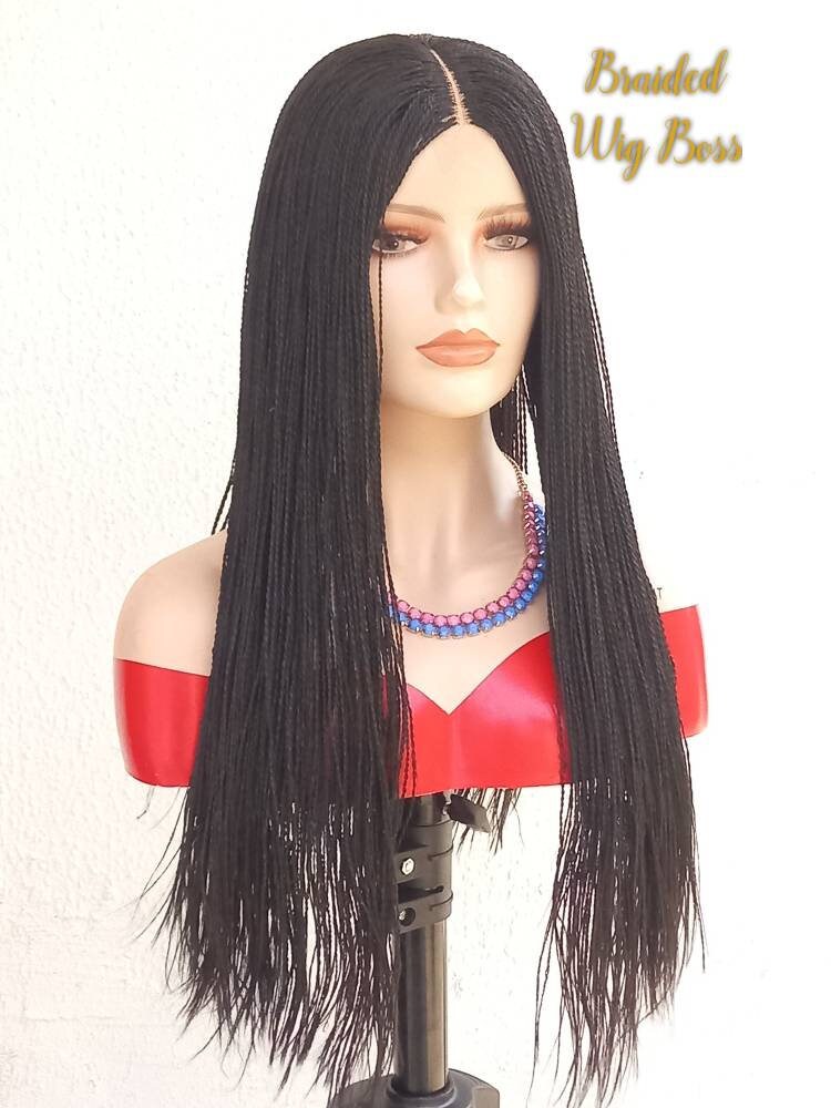 Ready to wear 28 inches micro braid wig braided wigs for black women knotless box braid wig cornrows wig micro twists braids faux locs wigs - BRAIDED WIG BOSS