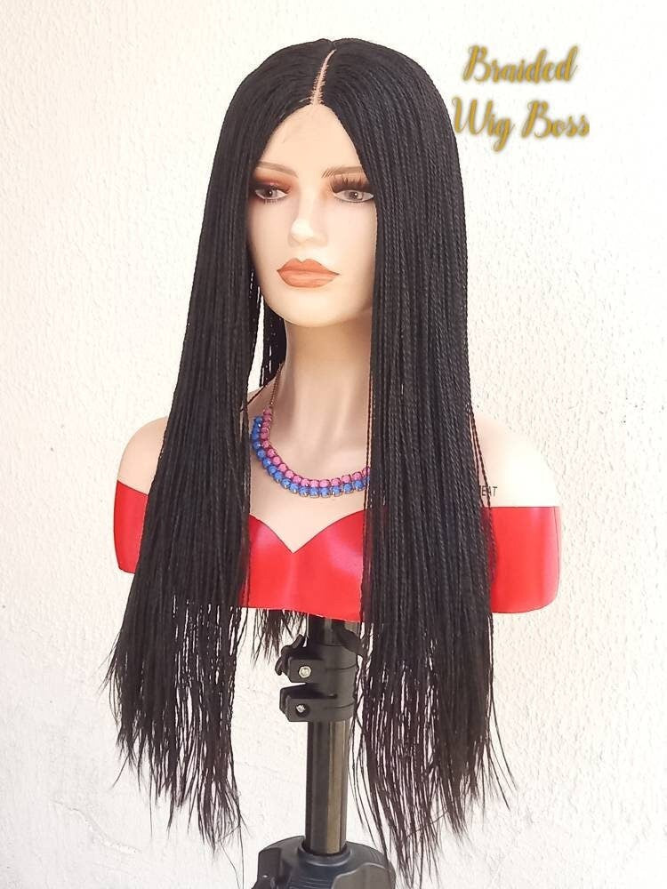 Ready to wear 28 inches micro braid wig braided wigs for black women knotless box braid wig cornrows wig micro twists braids faux locs wigs - BRAIDED WIG BOSS