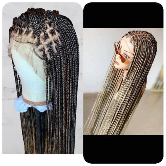 Two in one set of braided wig, Knotless braid wig, braided lace front wig, box braided wig, synthetic braid wig,braided wigs for black women - BRAIDED WIG BOSS